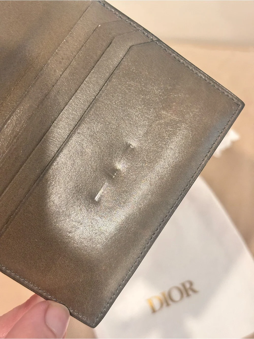 DIOR Vintage 80’s Gray Slim Leather Card Holder Wallet W/ Dustbag